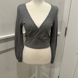 Cropped feminine bodycon Gray V-Neck Sweater